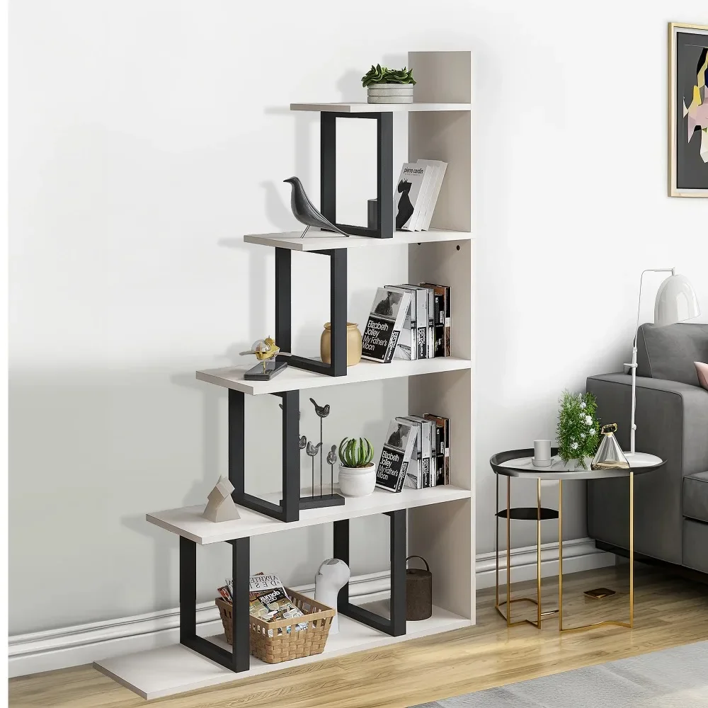 Five Layer Bookshelf, Stepped Bookshelf, L-shaped Display Shelf Storage Shelf, Independent Open Corner Office Bookshelf