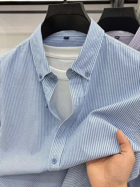 

Classic Men's Long Sve irt Vertical Stripes Silk Casual Busin Spring Autumn New Arrival Youth ular Stand Fit