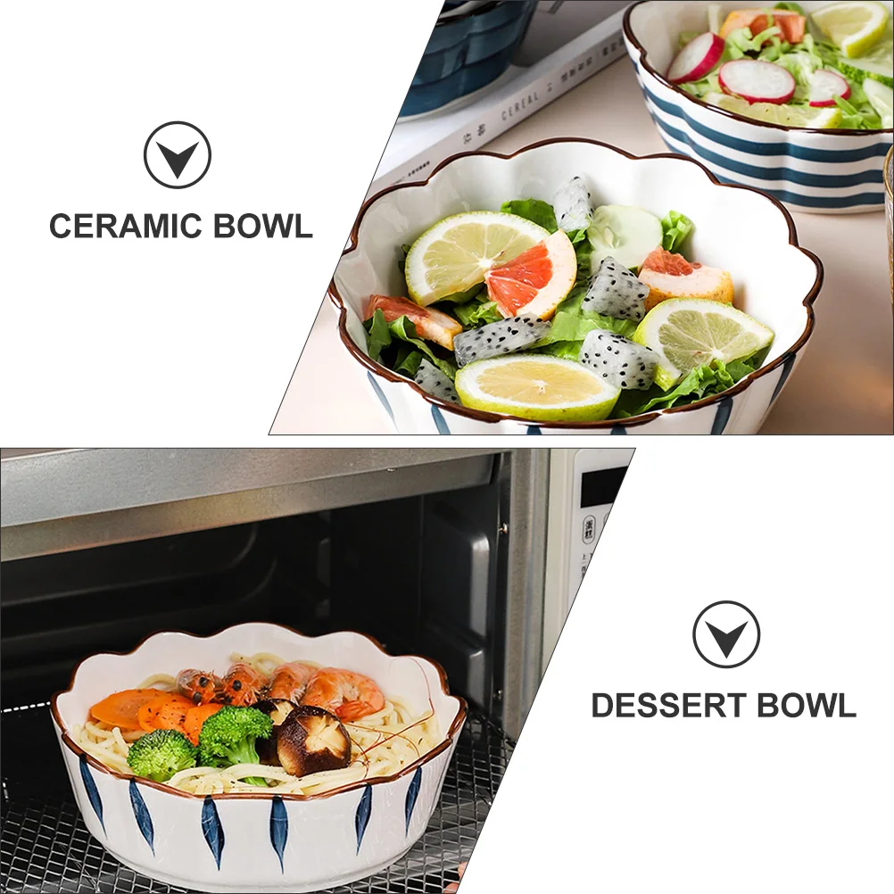 1Pcs 5 Inch Home Ceramic Dessert Bowl Chic Delicate Printing Design Multi Purpose Salad Rice Fruit Bowl Easy to Clean