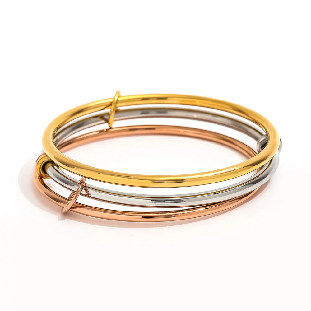 

Joolim No Fade 18K PVD Plated Waterproof Three-color Circular Splicing Bracelet for Women Stainless Steel Jewelry Wholesale