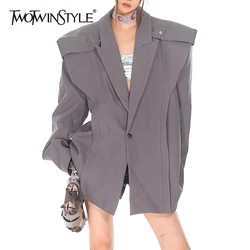 TWOTWINSTYLE Solid Loose Blazers For Women Notched Collar Long Sleeve Patchwork Button Casual Blazer Female Fashion Clothing New