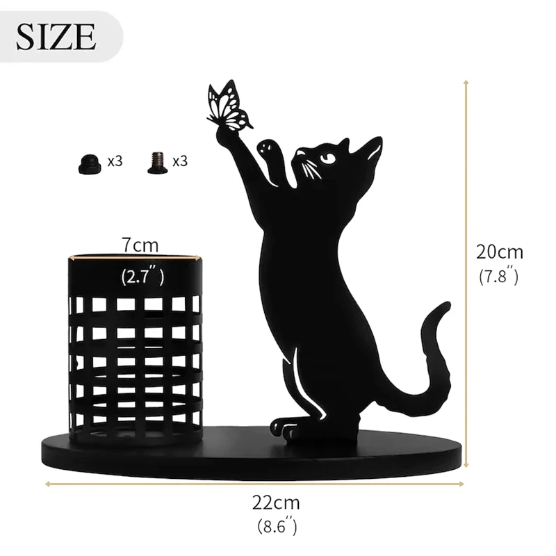 Cat Pencil Holder for Desk, Organizador Único, Pen Holder for Bedroom, Office Metal Cut, Home Decor, Mesa Central, 1Pc