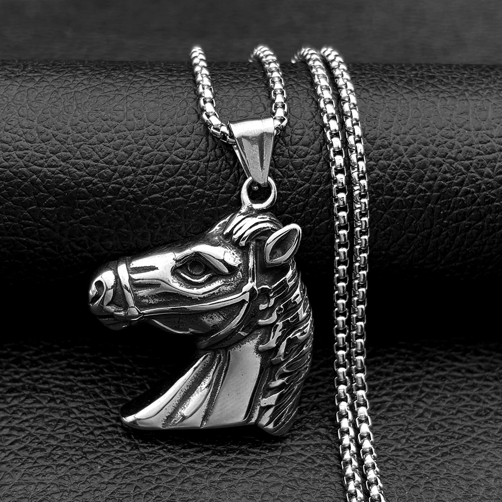 

Gothic Horse Head Pendant Necklace For Women Men Stainless Steel Black Color Punk Emo Animal Lover Male Man Chain Jewelry Gifts