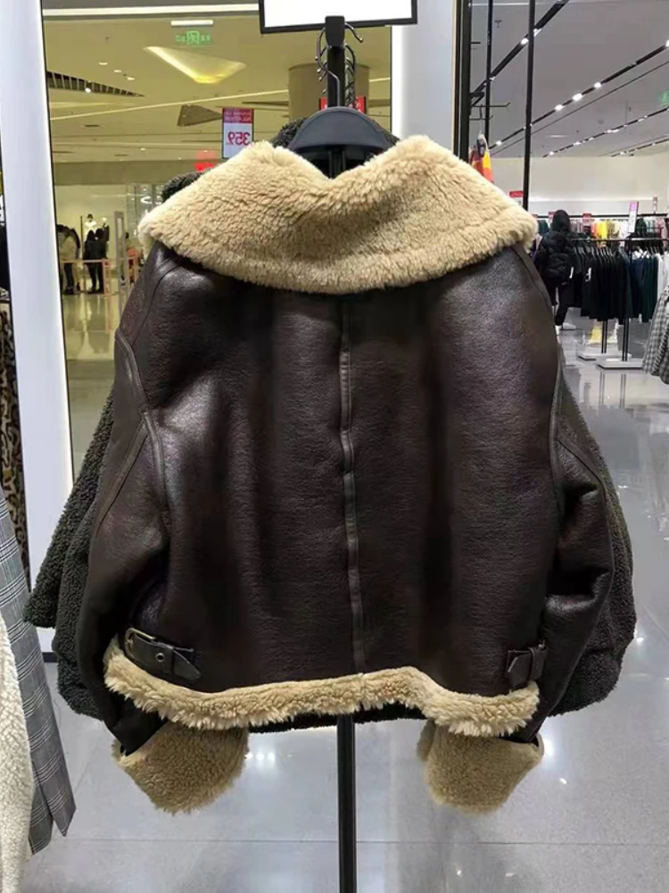 LY VAREY LIN nuovo autunno inverno donna Vintage Casual spesso caldo cappotto corto in Pu Lady Streetwear giacche larghe in pelliccia di agnello in