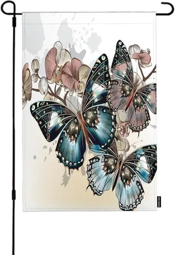 Butterflies Flower Garden Flag Double Sided Orchids Vintage, 12x 18 Inch RRI
