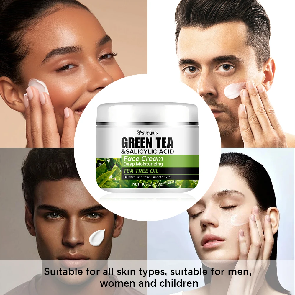 SUYARUN ティーツリー オイル & サリチル酸 グリーン ティー フェイス クリーム - ニキビ治療、オイル コントロール、脂性肌の毛穴ケア。