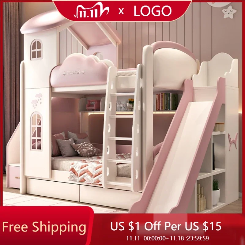 

Cute Girl Room Bunk Bed Twin Frame Luxury Pink Queen Bed Princess Loft Comferter Litera Furniture Home