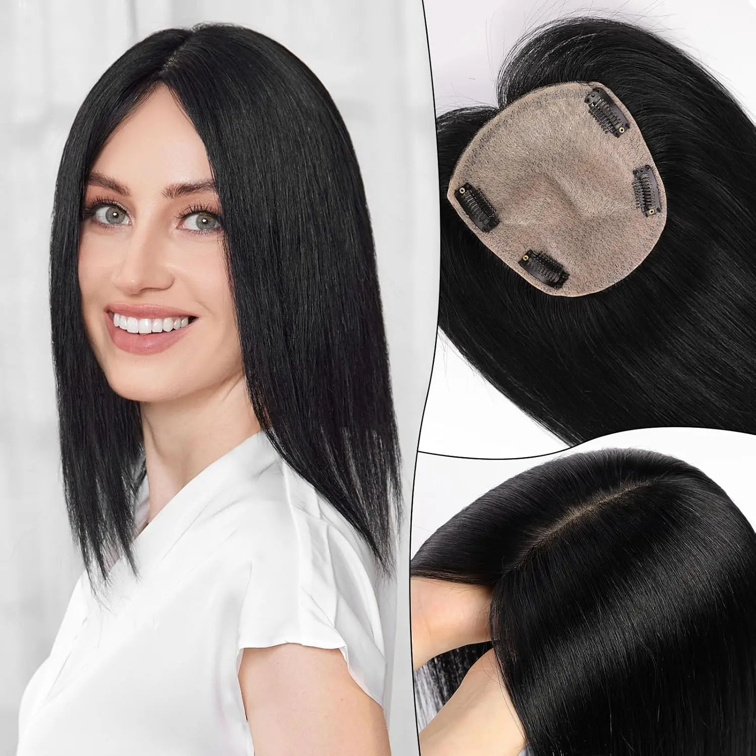 Ombre bruin haar topper 5 "* 5,5" zijde basis haar toppers voor vrouwen echt menselijk haar 12 inch bruin 100% menselijk haar topper geen pony