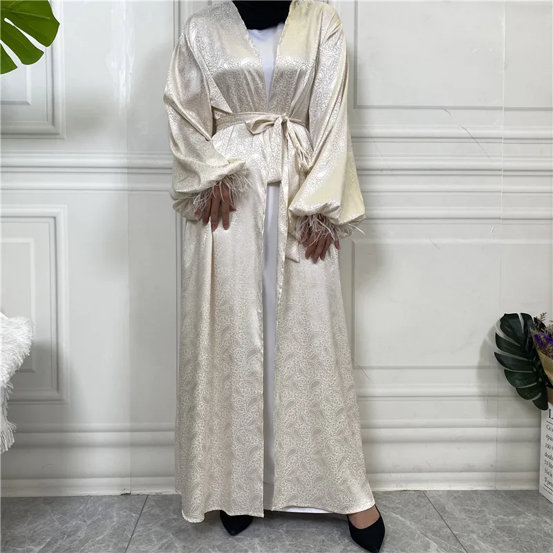 Satin Kimono Muslim Women Maxi Dress Dubai Open Abaya Eid Ramadan Islamic Clothing Jalabiya Femme Cardigan Arabic Robe Caftan