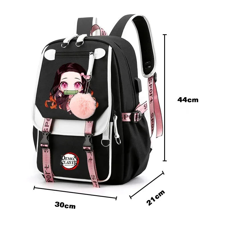 3Pcs/set Demon Slayer Kamado Nezuko Backpacks for Girls Anime School Bag Teenager Student Canvas Laptop Back Pack Women Rucksack