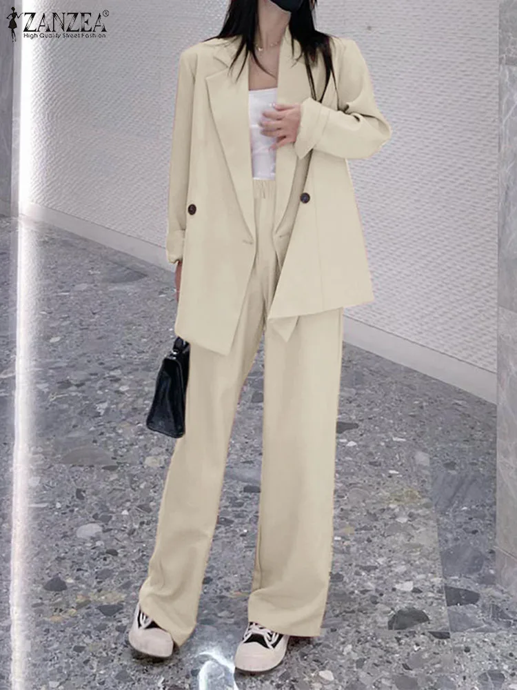 Women Long Sleeve Jackets & High Waist Long Pants Sets ZANZEA Office Lady Blazer Suits 2023 Autumn Korean Fashion 2 Pieces Sets