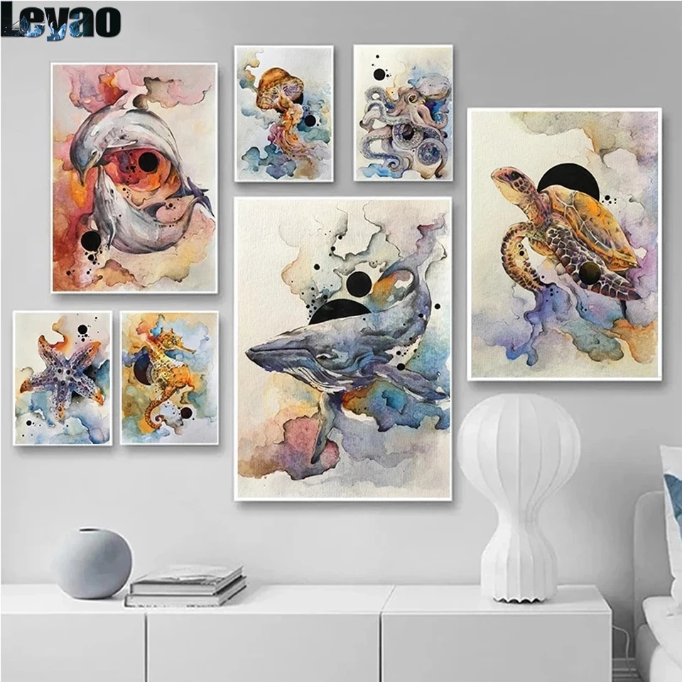 DIY Diamond Painting Whale Dolphin Octopus Sea Animal Monster Watercolor Mosaic Embroidery Abstract animals Wall Picture Decor