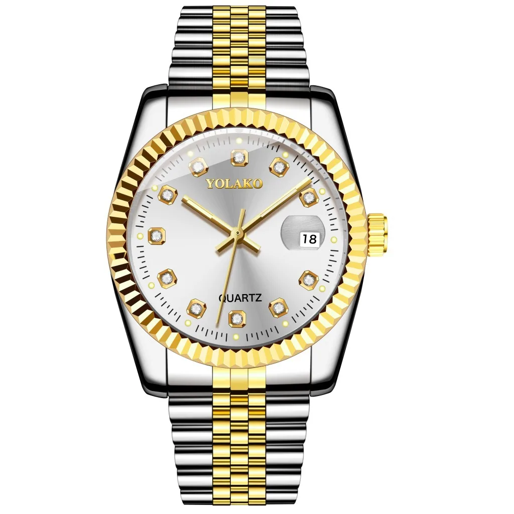 Gold Business Night Light Calendar with Diamond Inlaid Men's and Women's Watches, Couple's Watch, Steel Belt Watch