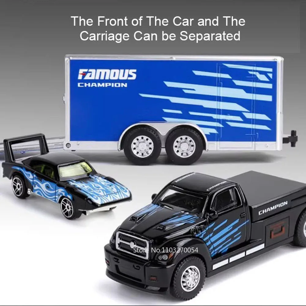 Remolque de contenedor 1:64, modelo de juguete fundido a presión de aleación, puerta trasera de coche, puede subir, vehículos en miniatura, regalo sorpresa para niños