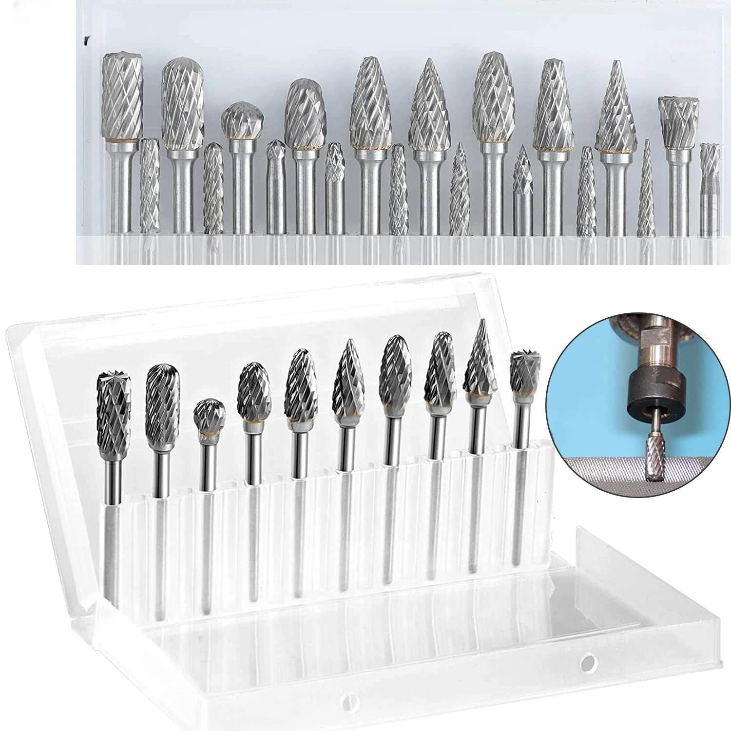 3mm Shank Carbide Double Cut Rotary Burrs Bit 6mm Diameter Rotary File for Metal Dremel Rotary Tools with Box