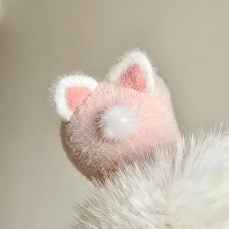 لطيف الوردي أرنب القط الأذن بوم بوم قفازات قطيفة الباردة واقية قفازات طالب شتاء دافئ خمسة أصابع قفازات النساء الإكسسوارات هدية عيد الميلاد