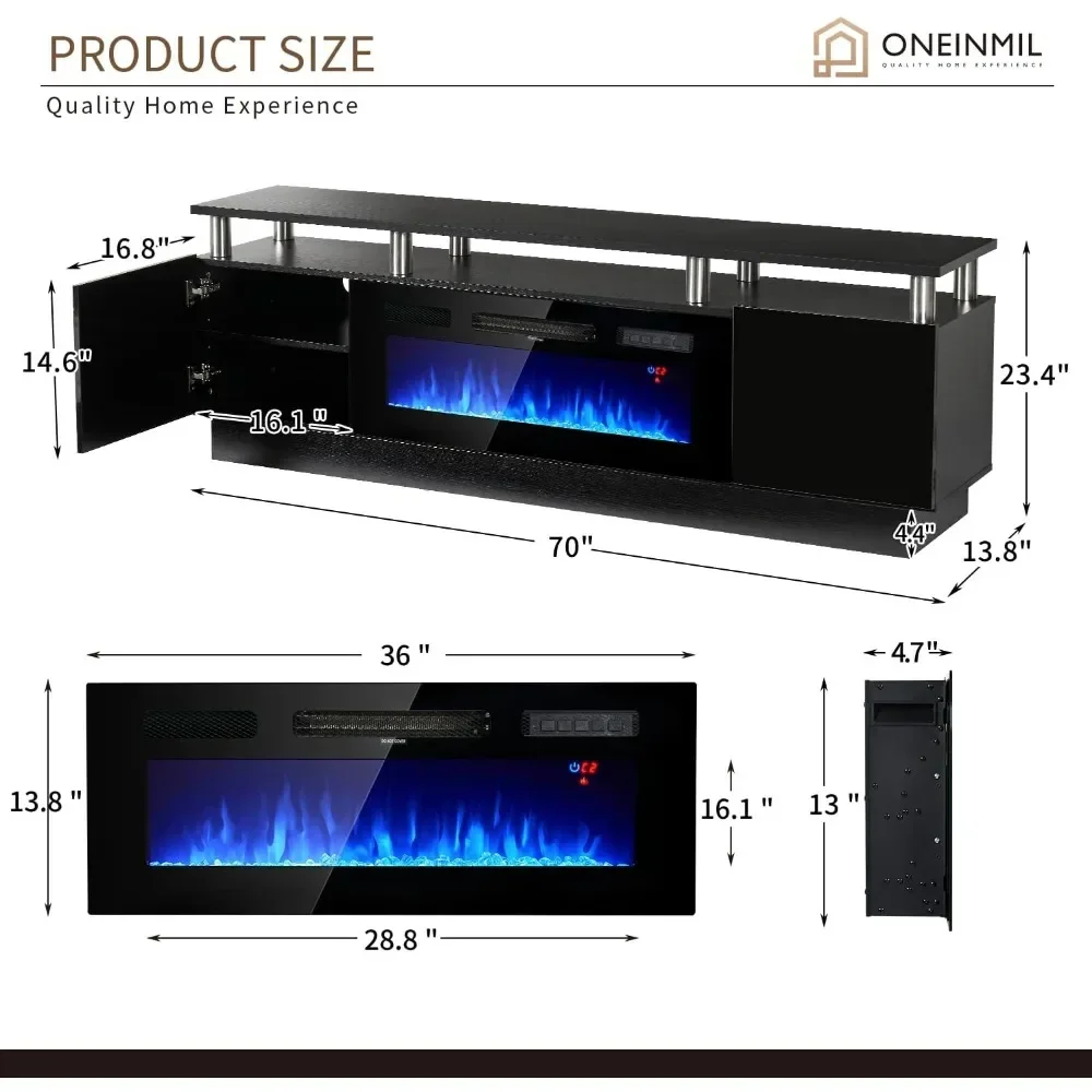 Kamin TV-Ständer mit 36 "elektrischem Kamin, LED-Licht Entertain ment Center, 2-stufiger TV-Konsolen ständer für Fernseher bis zu 80"