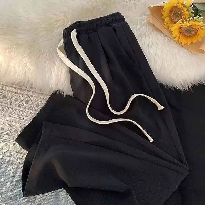 

Black Men's Casual Suit Pants High Waist Drape Straight Leg Loose Slimming Wide Leg Long Trousers Spring Autumn New Arrival