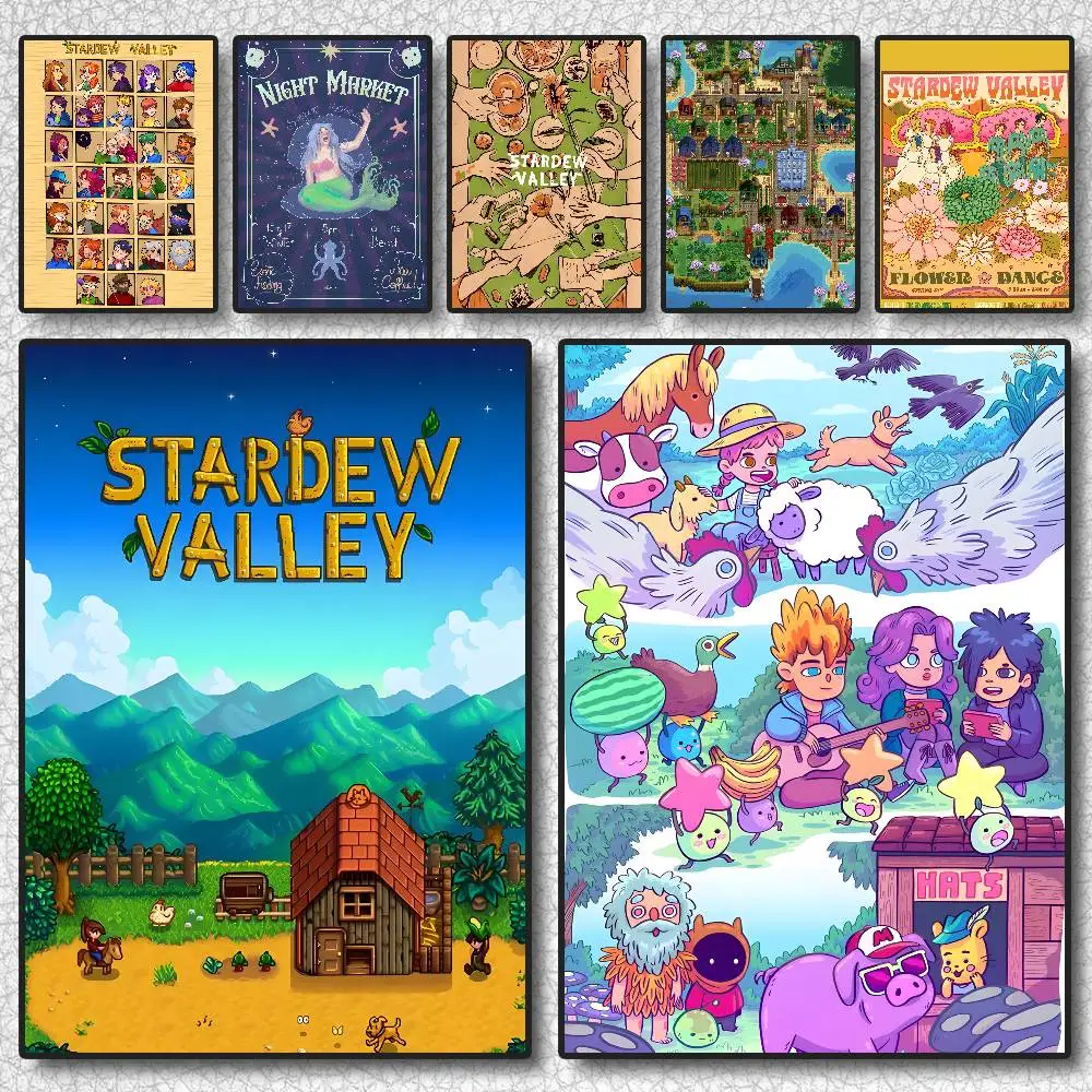 Stardew Valley Game Poster  Self-adhesive Art Waterproof  Sticker Coffee House Dorm Room Wall Decor