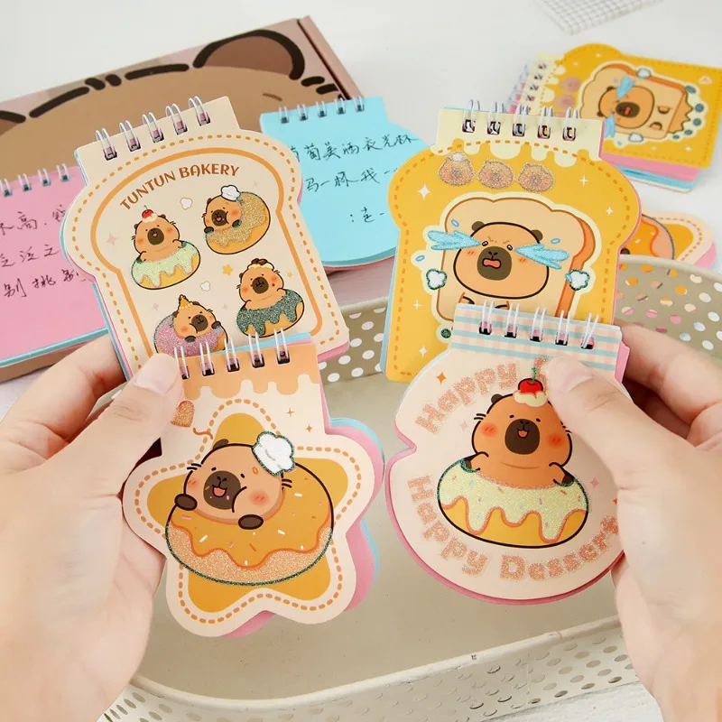 1 Piece Random Capybara Doughnut Spiral Notebook Glitter Coil Colorful Pages Journal Cute Study Notepad Message Book for Student