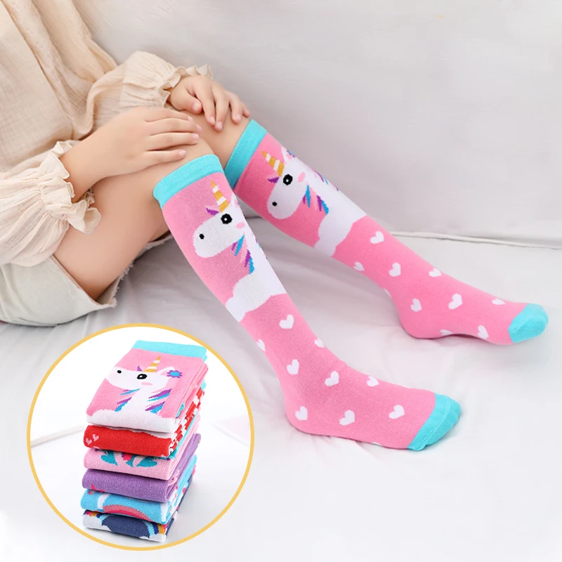 Spring autumn girls cotton ankle short lovely Stockings Cartoon Unicorn kids child Knee High Socks infant Baby Over Knee Socks