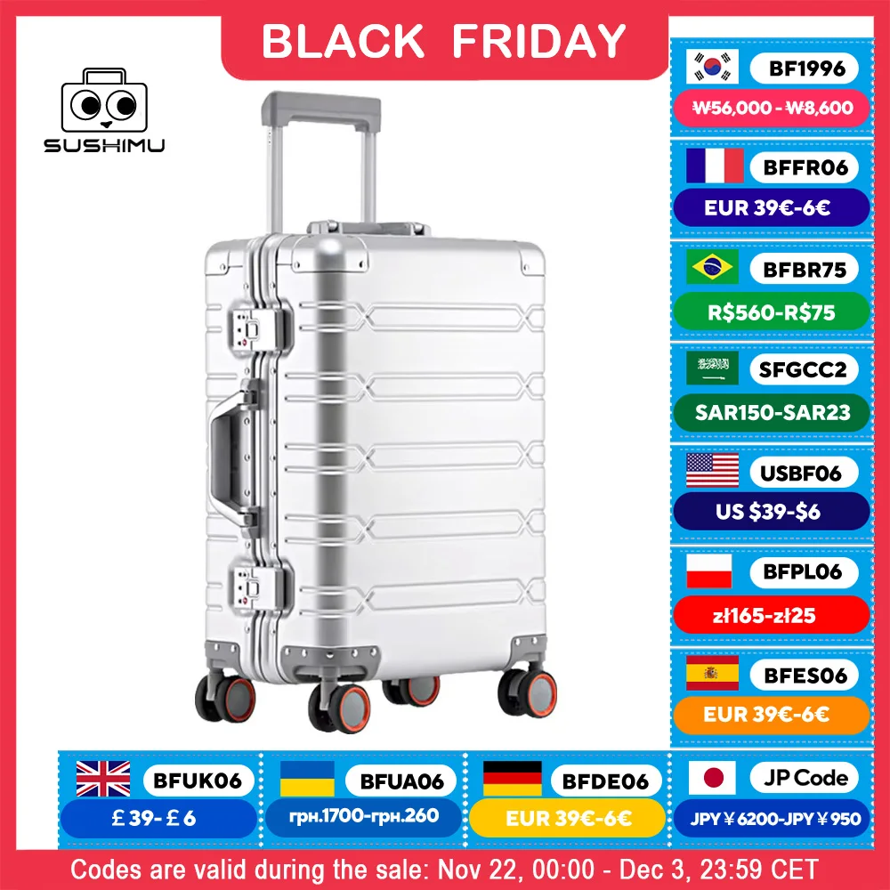 SUSHIMU All-aluminum-magnesium alloy trolley suitcase, spinner wheel, aluminum alloy suitcase, box, password boarding suitcase