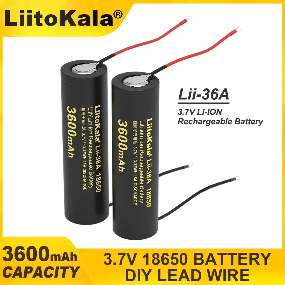 5 قطعة/الوحدة 100% الأصلي الجديد LiitoKala Lii-36A 18650 3600mAh 3.7V بطاريّة ليثيوم قابلة لإعادة الشحن مع بطاريات كابل السيليكون ذاتية الصنع