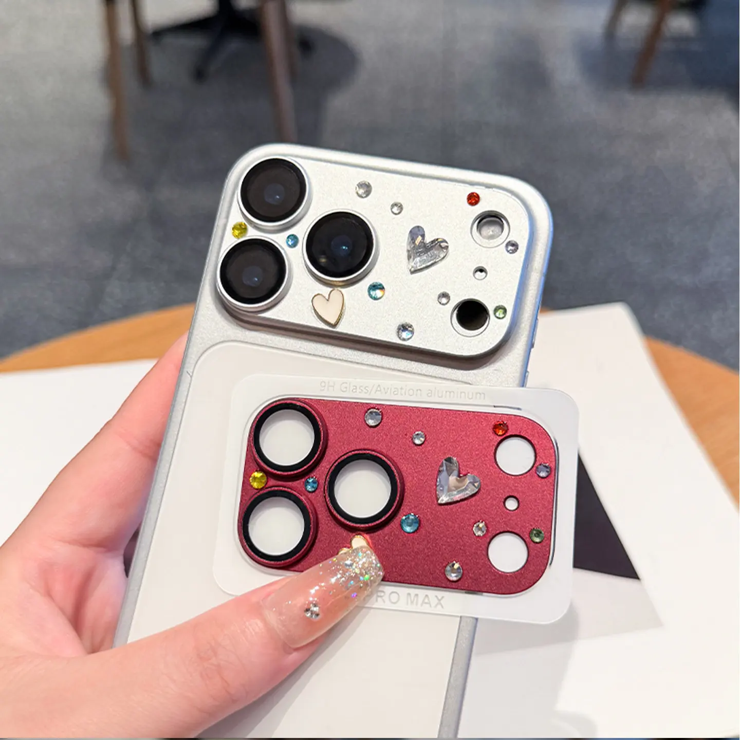 3/2/1PCS Matte Diamond Heart Lens Protective Film For iPhone 18 17 Pro Max Full Coverage Ultra-Thin Anti-Drop Metal Frame Covers