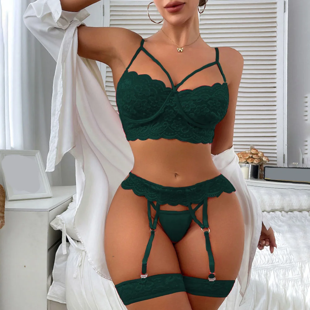 Lingerie sexy da donna Tentazione Bikini Bar Vedi attraverso mutande di pizzo senza schienale Set bikini traspirante da donna Pigiama estivo