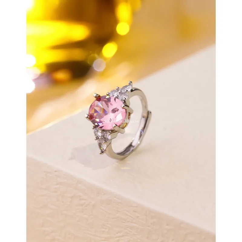 Big Oval Stone Pink Zircon Ring Female Luxury Crystal Engagement Rings for Women Vintage Rose Gold Silver Color Wedding Jewelry