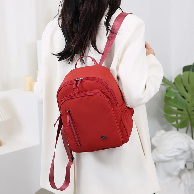 Solid Color Nylon Backpack, Lightweight Travel School Bag, Fashion Daypack For Work,Travel Bag Can Be Hung In Luggage