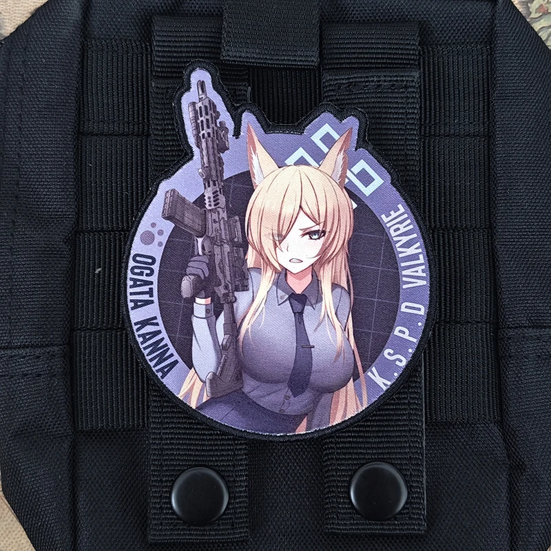 Blue Archive Ogata Kanna Military Morale Anime Hook&Loop Patches for Clothing Tactical Gun Girl Armband Backpack Sticker