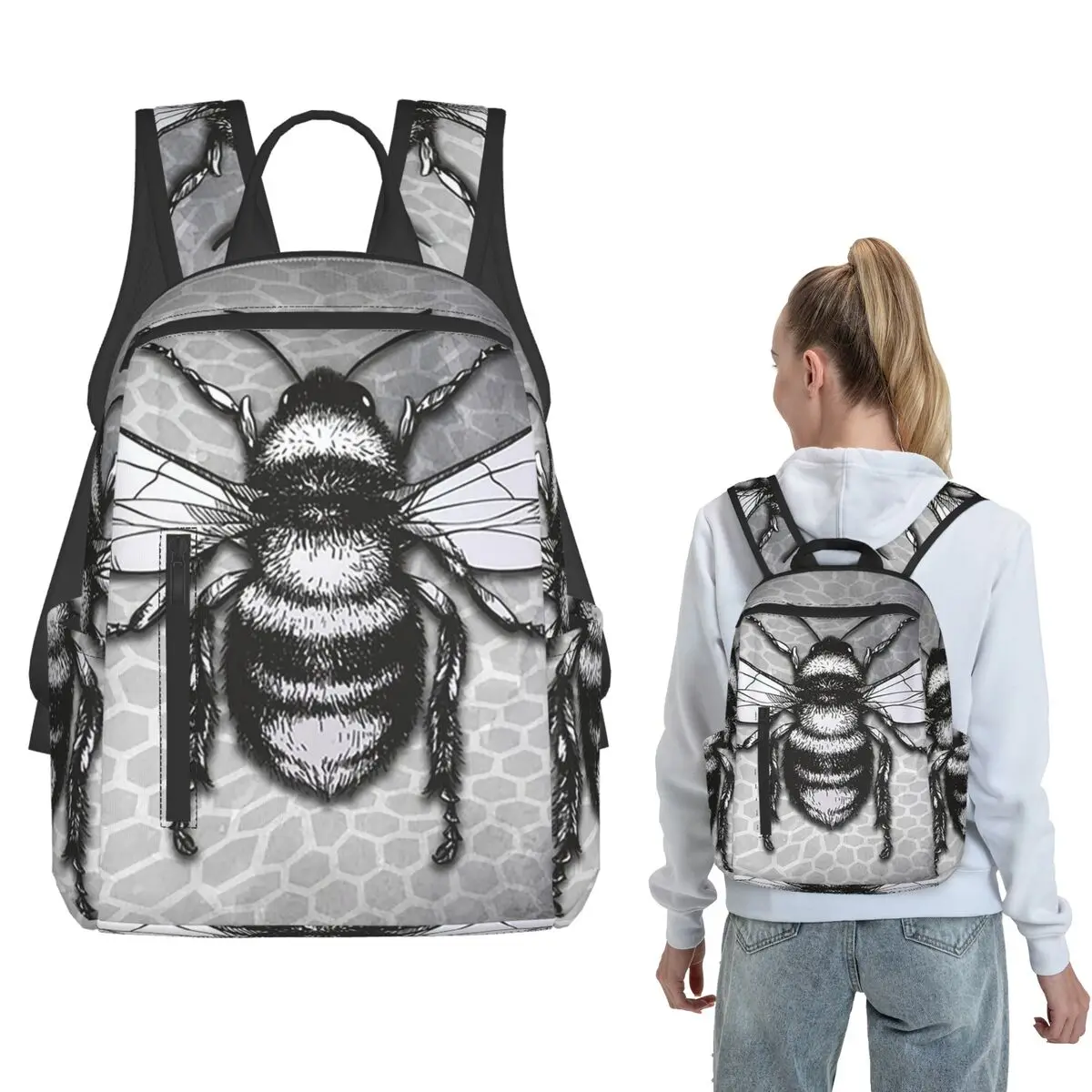 Bee Themed Backpack Large Capacity Boys Girls BookBag School Bag Shoulder Bags for Men Women