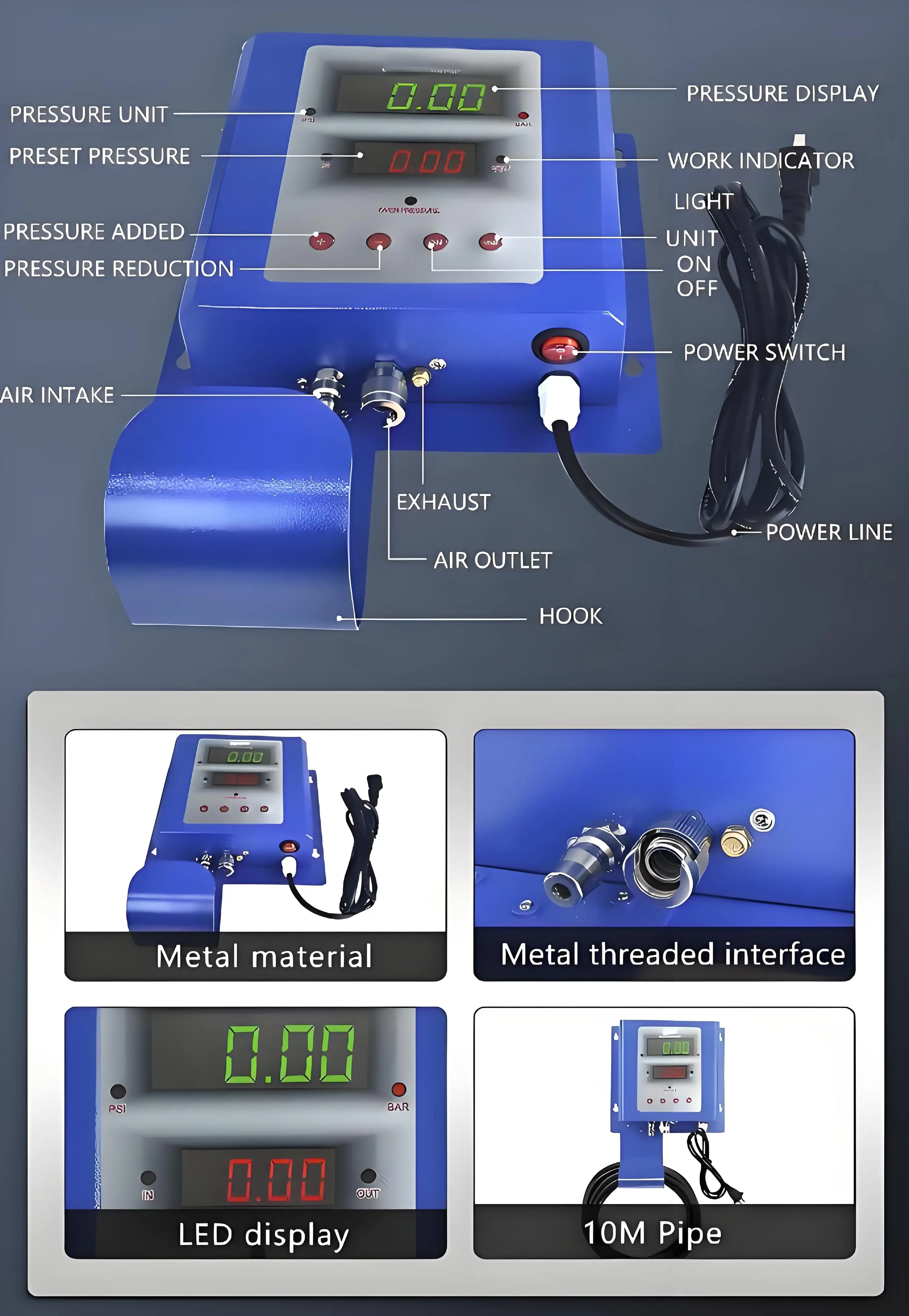 Portable Wall-Mounted Car Air Tyre Inflator Digital Tire Inflation System for Gas Station Metal Tool for Automatic Car Repair