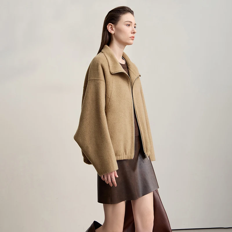 AMII manteau femme 2025 hiver nouveau col montant fermeture éclair tout laine veste femme manteau chaud polyvalent dames vêtements 12524035