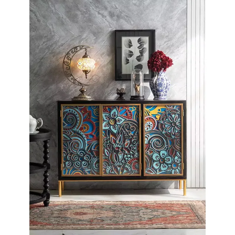 Stacked carving art solid wood corner cabinet French pastoral living room porch cabinet dining side cabinet art locker master de image 4