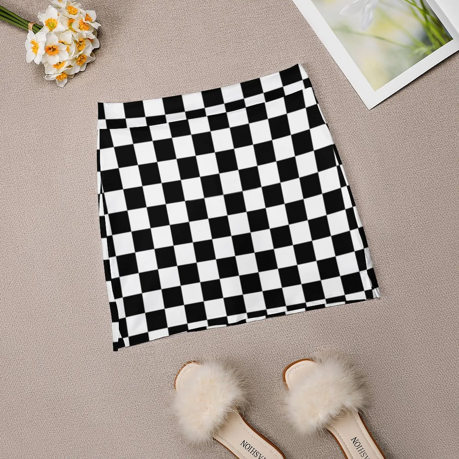 Black Checkerboard Women\'s skirt Aesthetic skirts New Fashion Short Skirts Checkers Checkerboard Checkerboard Pattern Pattern