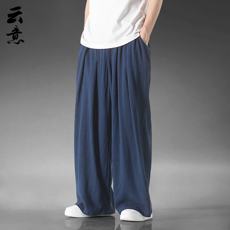 

Loose Large Size Linen Men's Summer Casual Pants Wide Leg Cotton Linen Straight Tube Breathable Thin Harlan Trousers