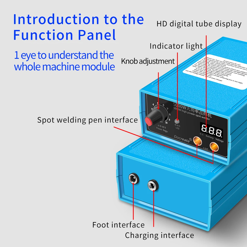 Portable Spot Welder 5000W High Power Handheld Spot Welding Machine Portable 0-800A Current Adjustable Welders For 18650 Battery