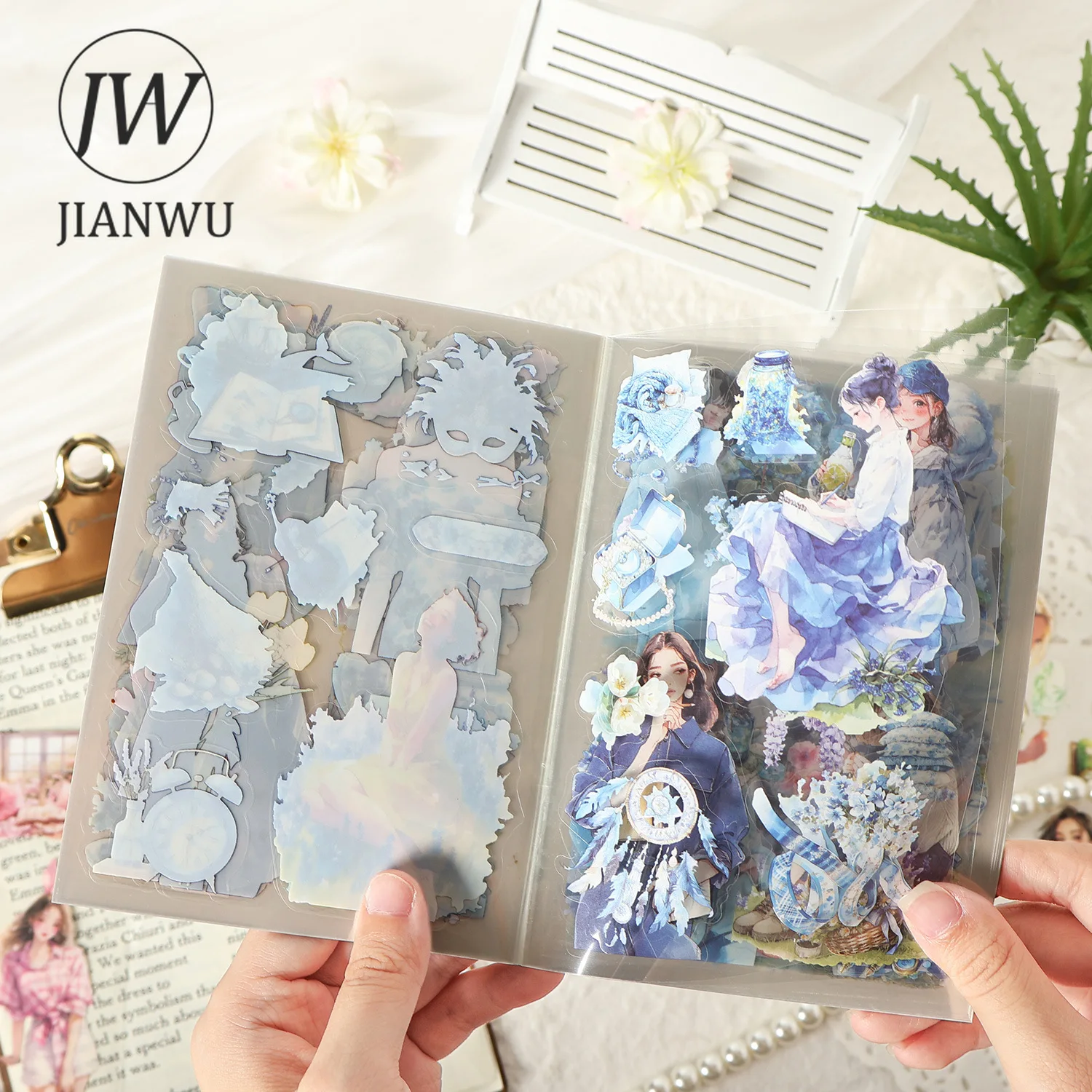 JIANWU امرأة جميلة مثل سلسلة الزهور شخصية عتيقة مادة المناظر الطبيعية ملصق الحيوانات الأليفة مجلة القرطاسية الإبداعية