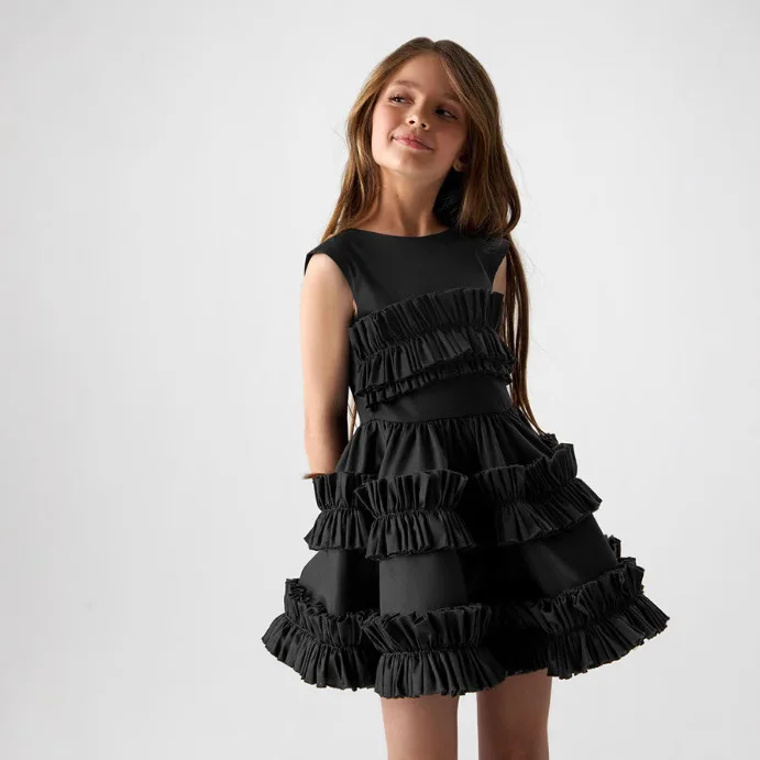 New Summer Girl's Backless Sleeveless Cake Dress 2025 Ins Baby Kids Casual Vest Princess Dresses Child Linen Cotton Clothes