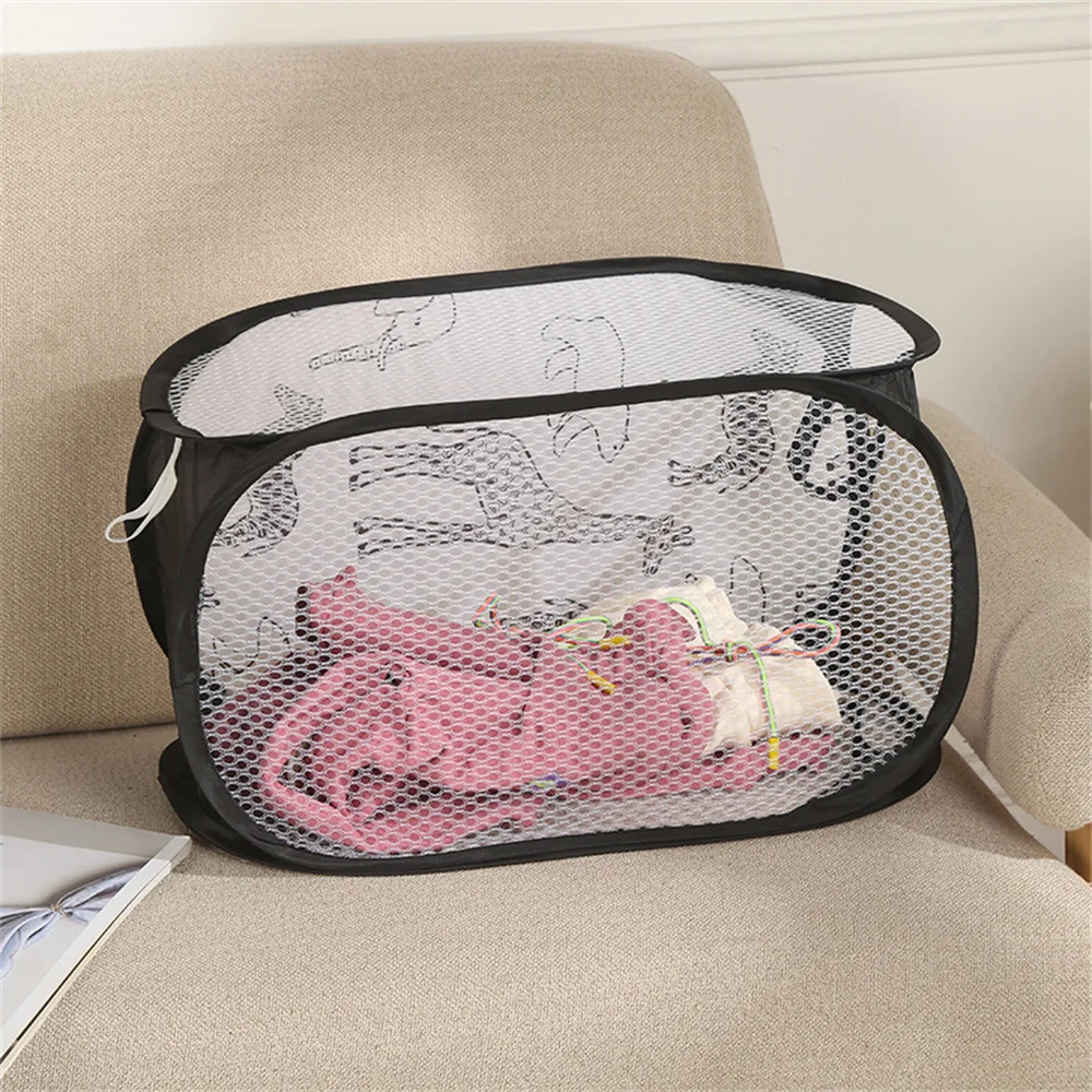 Cartoon Foldable Laundry Basket Large Capacity Organizer Basket for Household Dirty Clothes Nylon Mesh Bag for Toy