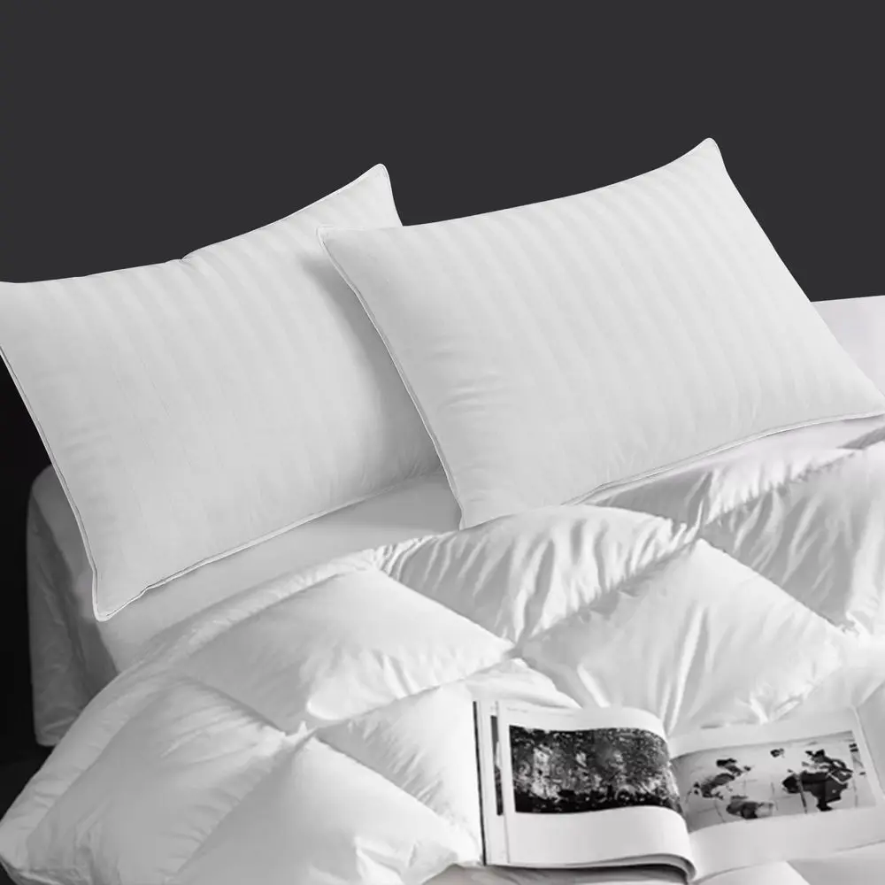 Super Luxury Soft Down Pillow 600 Fill Power King Size Set of 2 Pack Bed Pillow 100 Cotton Damask Stripe Shell Made in USA for