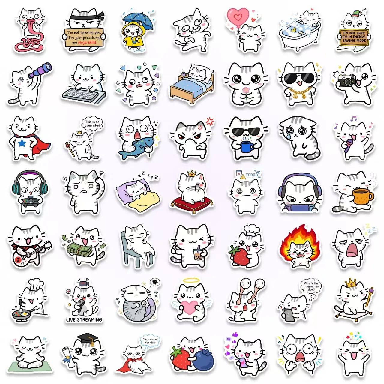 50 Cute Funny Line Art Cat Sti - Art Craft Cup 评论和价格