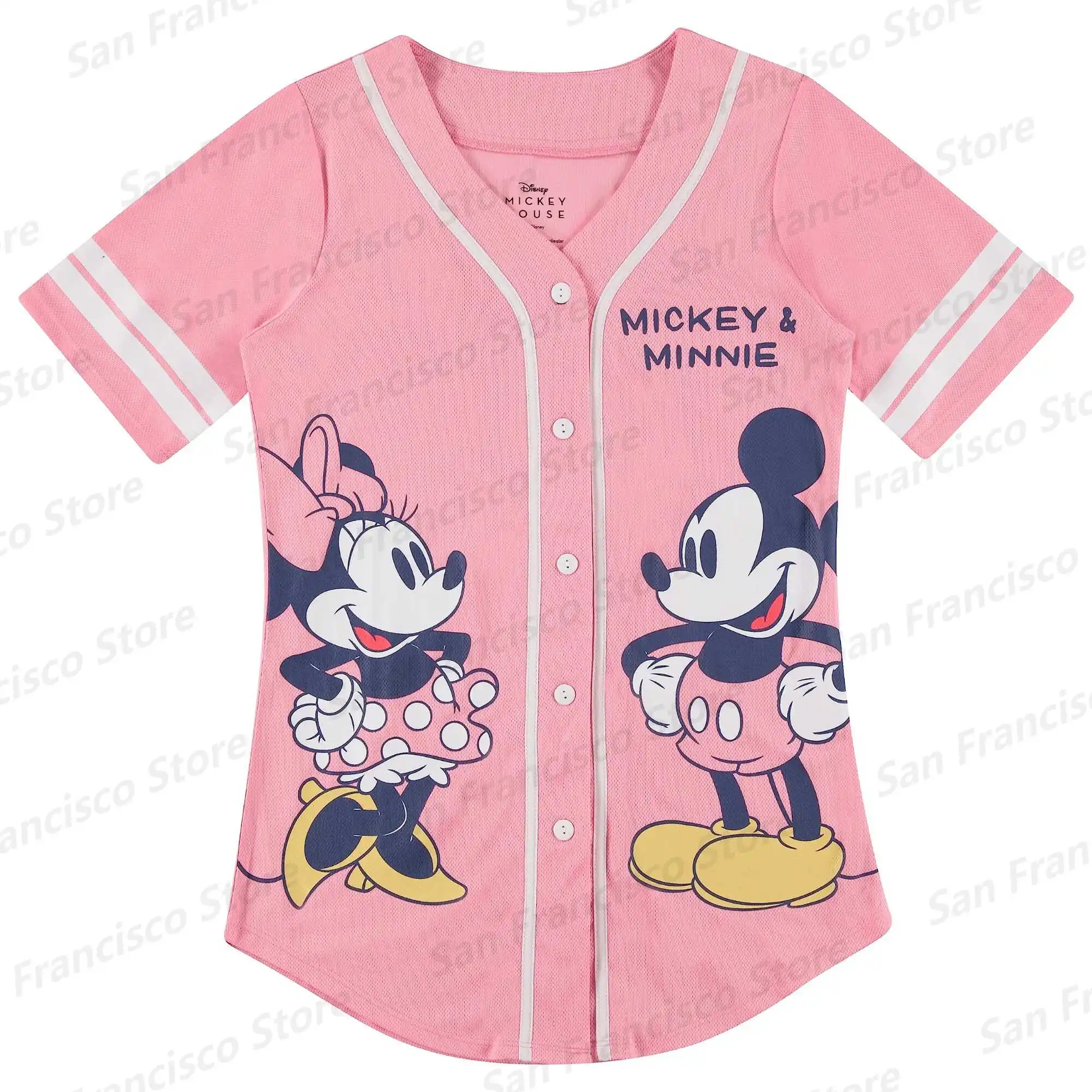 Summer New Disney Boys&Girls Mickey Mouse Cartoon Printed Fashion Shirt KID/Adult Button Casual Jersey Baseball Shirt Multicolor