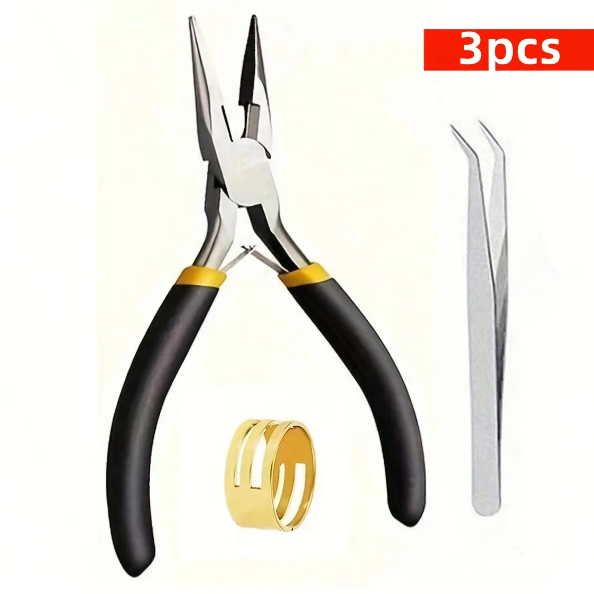 3pcs 12cm DIY handmade pliers, 1 golden ring, and 1 silvery tweezers to make and repair various jewelry accessories