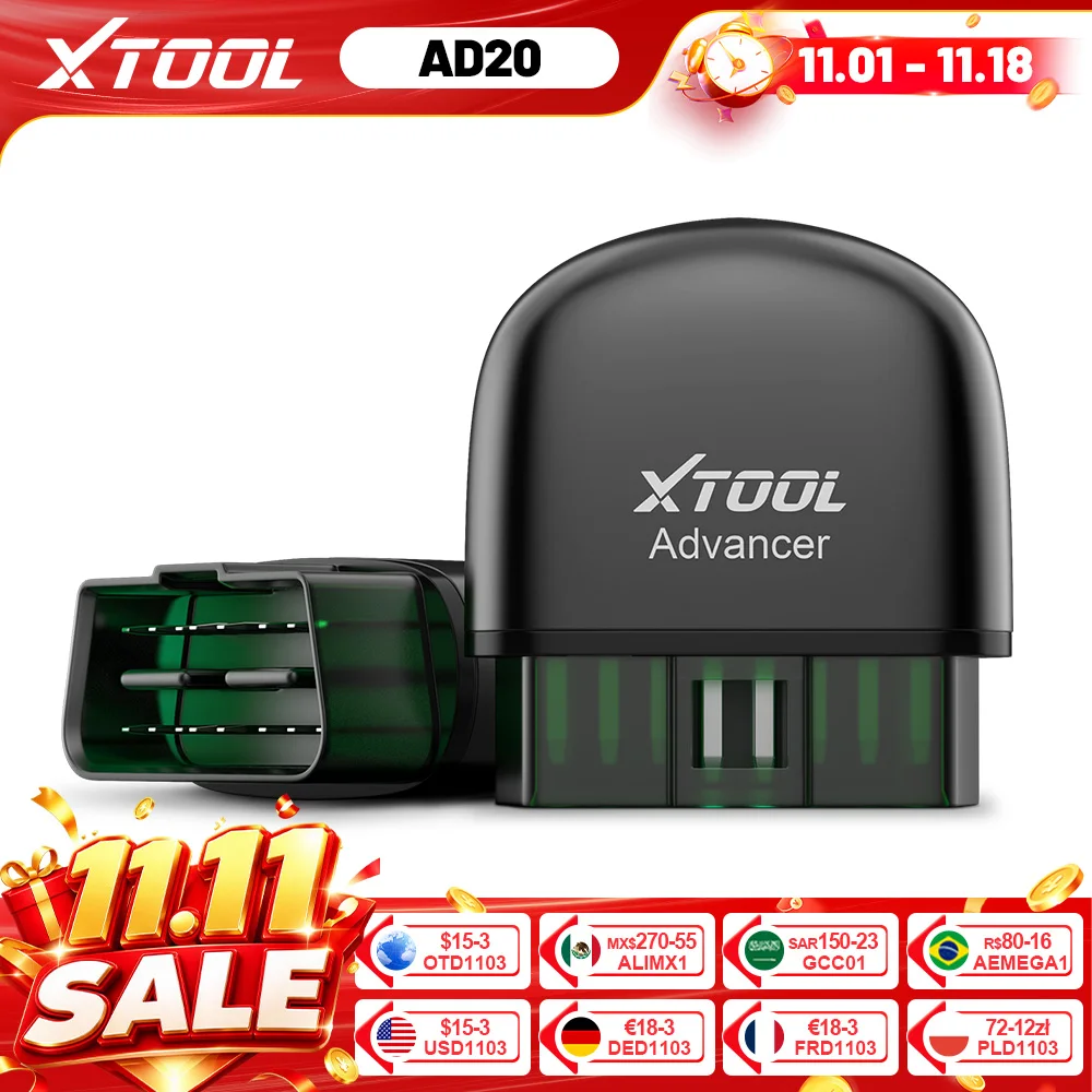 XTOOL Advancer AD20 Car OBD2 Scanner Code Reader Diagnostic Tool for iPhone Android Check Engine Light Smog Check Full OBD2