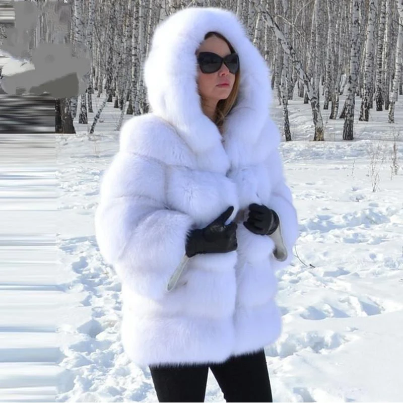 Fashion Winter Faux Fur Jacket Women Warm Fur Coats Jackets Luxury Fur Coat Faux Fur Jacket Hooded Fluffy Jacket Femme