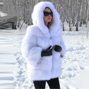 Image Fashion Winter Faux Fur Jacket Women Warm Fur Coats Jackets Luxury Fur Coat Faux Fur Jacket Hooded Fluffy Jacket Femme