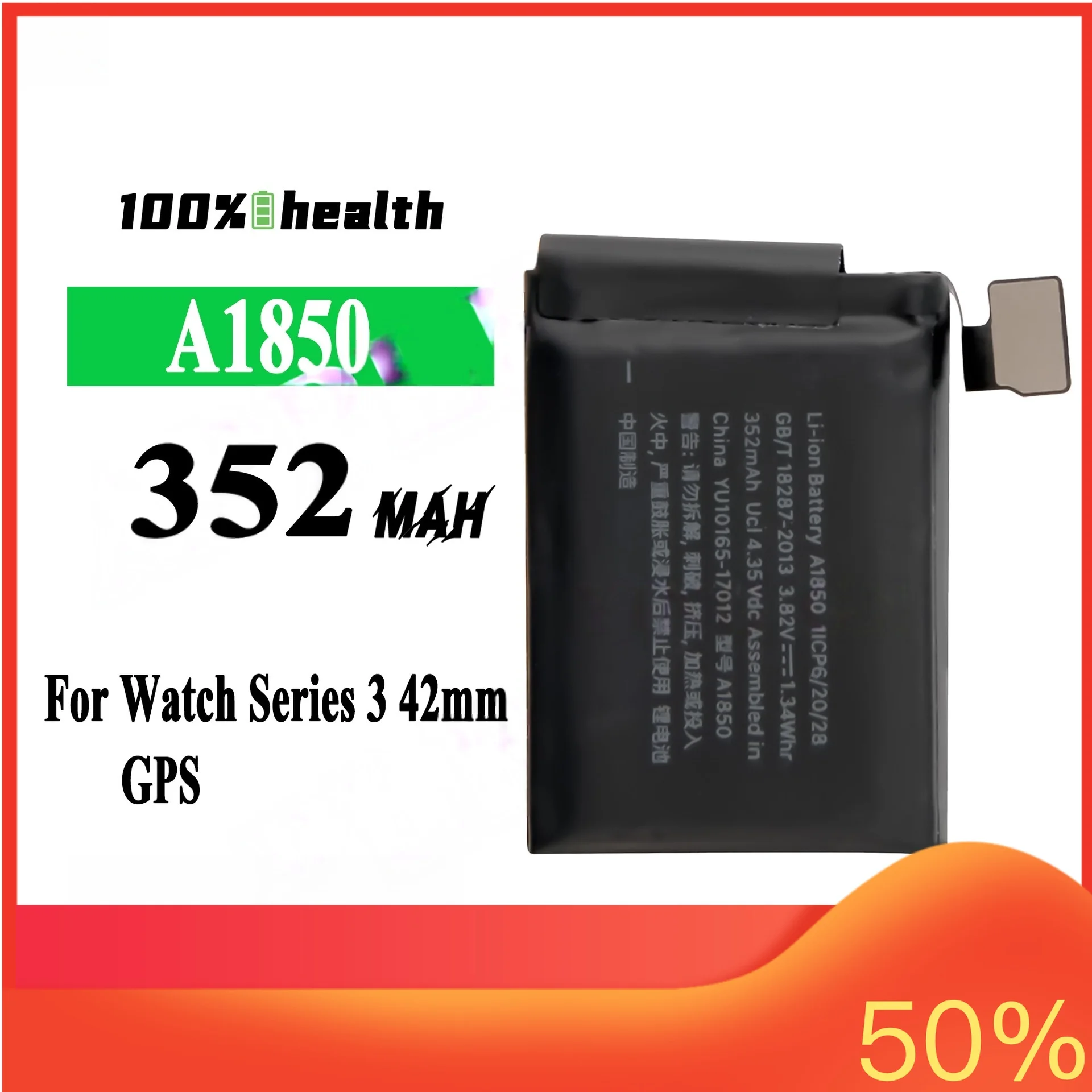 352mAh A1850 Watch Battery for Apple Watch Series 3-42mm GPS A1850 352mAh Lithium Rechargeable Battery